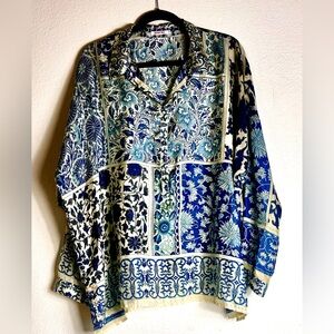 Johnny Was Blue and Cream Tunic